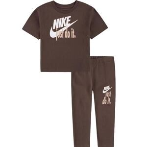Nike Just Do It Toddler Girl Boxy T-Shirt & Legging Set Brown and Ivory Size 2T